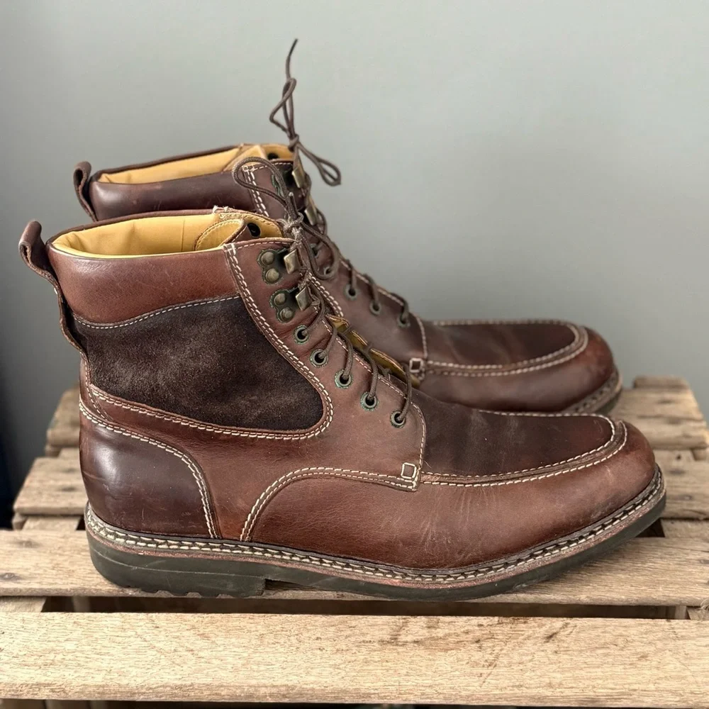 Johnston‎ & Murphy Barrett Moc Toe boots in brown leather Size 11.5 A32
